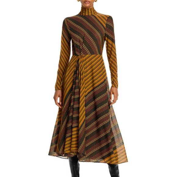 NWT Womens Ronny Kobo Ronny Kobo Brown Black Striped Mock Neck Noven Dress S - Picture 3 of 16